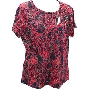 Luxology Women's Blouse Short sleeve Red/Black Paisley Size M (NWT)